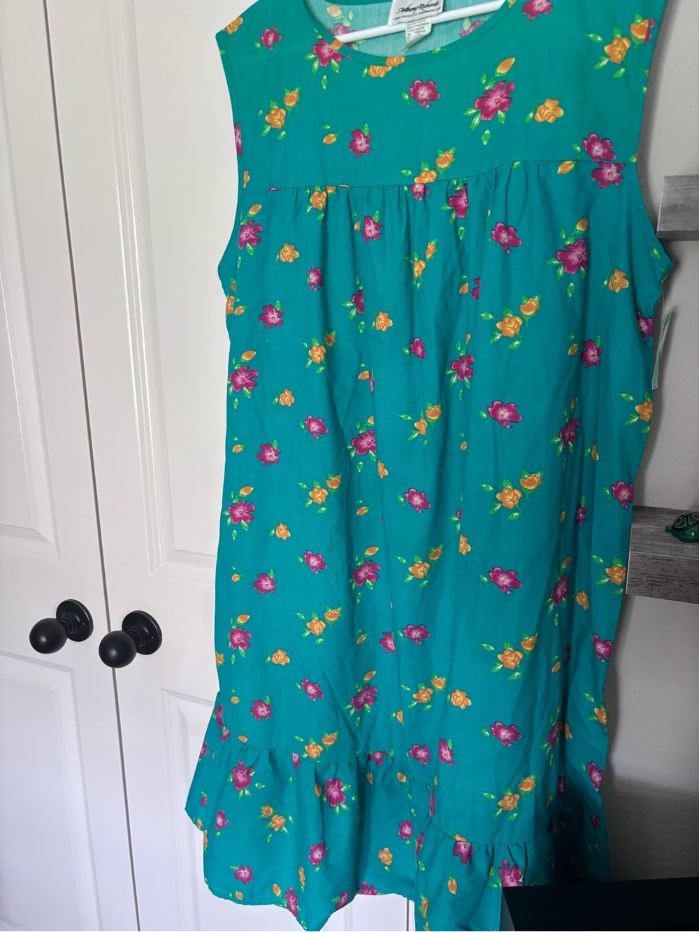 Anthony Richards Teal Floral Sundress with Pink & Orange Blooms